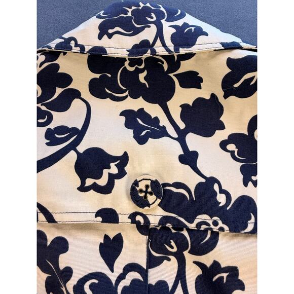 Merona Trench Coat/Jacket Blue Floral with Belt/Double Buttons / Women's S - Picture 10 of 11